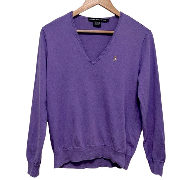 Ralph Lauren Sweaters - RALPH LAUREN SPORT Vintage Y2K Flesh Logo V Neck Lightweight Cotton Sweater L